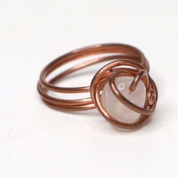 Handmade Copper Wire Wrapped Clear Quartz Crystal Ring - Boho Gemstone Jewelry - Picture 2 of 10